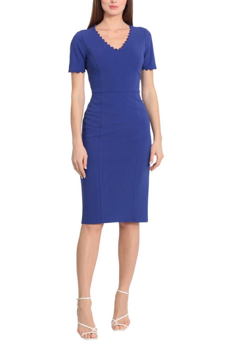 NEW MAGGY LONDON ric rac trim short-sleeve dress in clema blue
